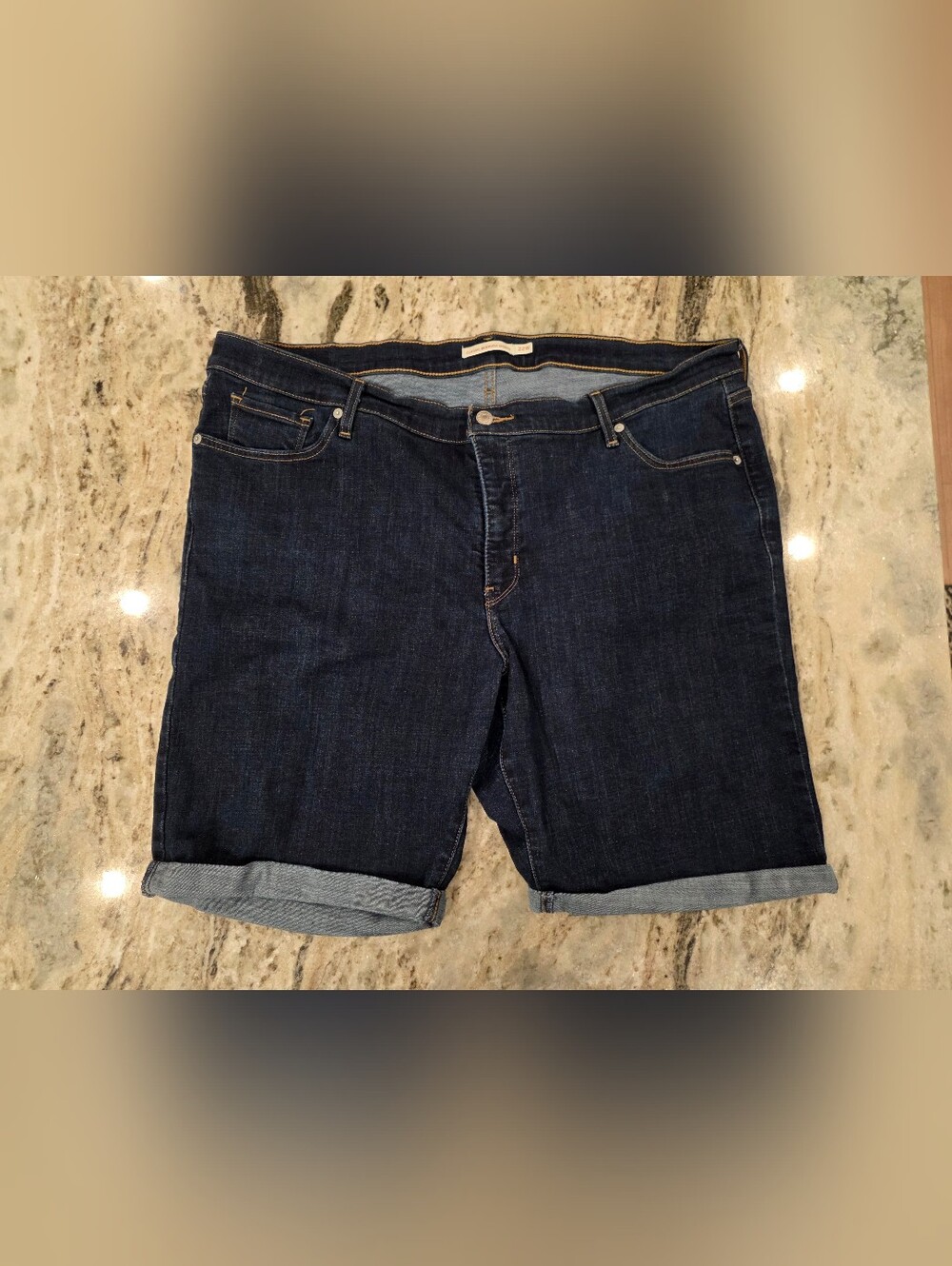 Levi's Classic Bermuda Denim Shorts Women's 22W Dark Wash Rolled Cuff Stretch